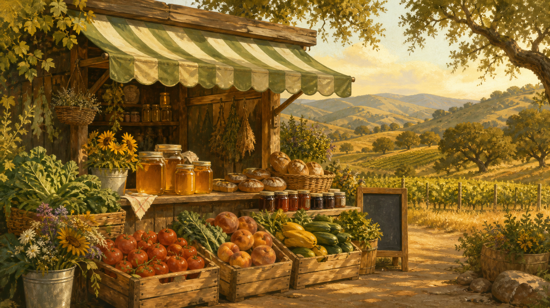 Illustration of a Rogue Valley roadside farm stand